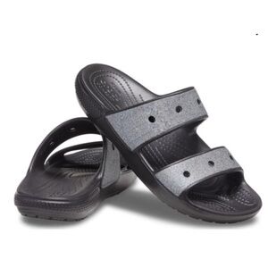 Crocs Classic Slip On Glitter Black Sandals Slides